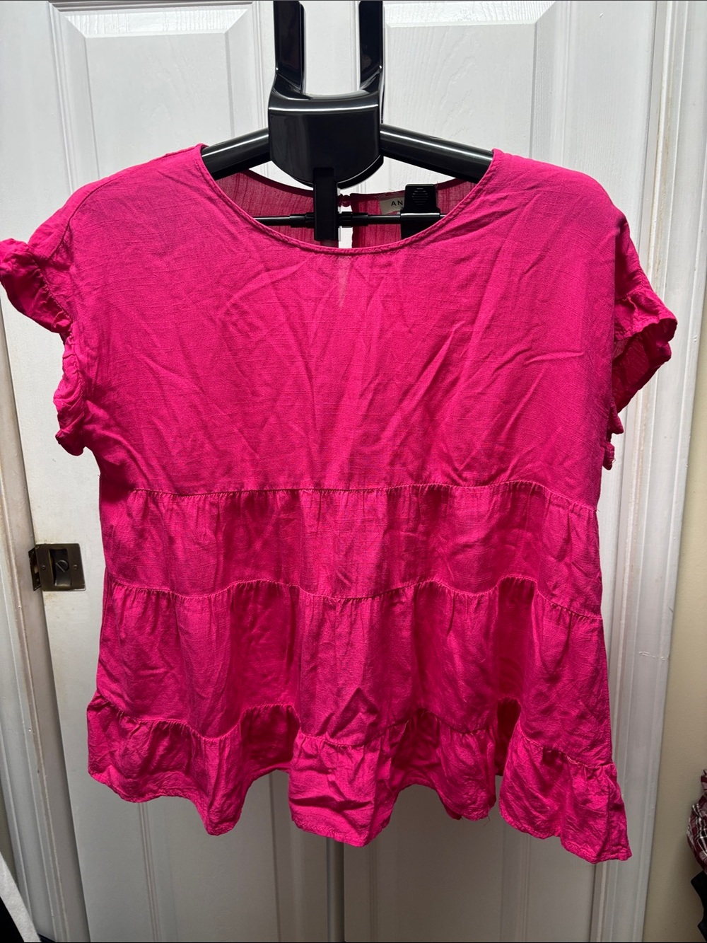 Andree Women’s Flowy Ruffle Sleeve Tiered Top in Hot Pink Medium